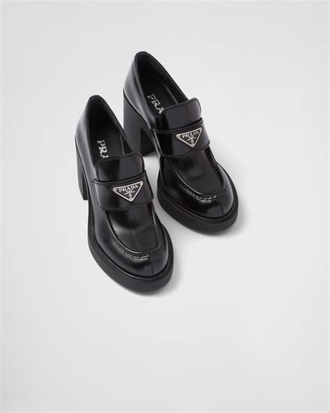 black prada loafers women's|Prada high heeled loafers.